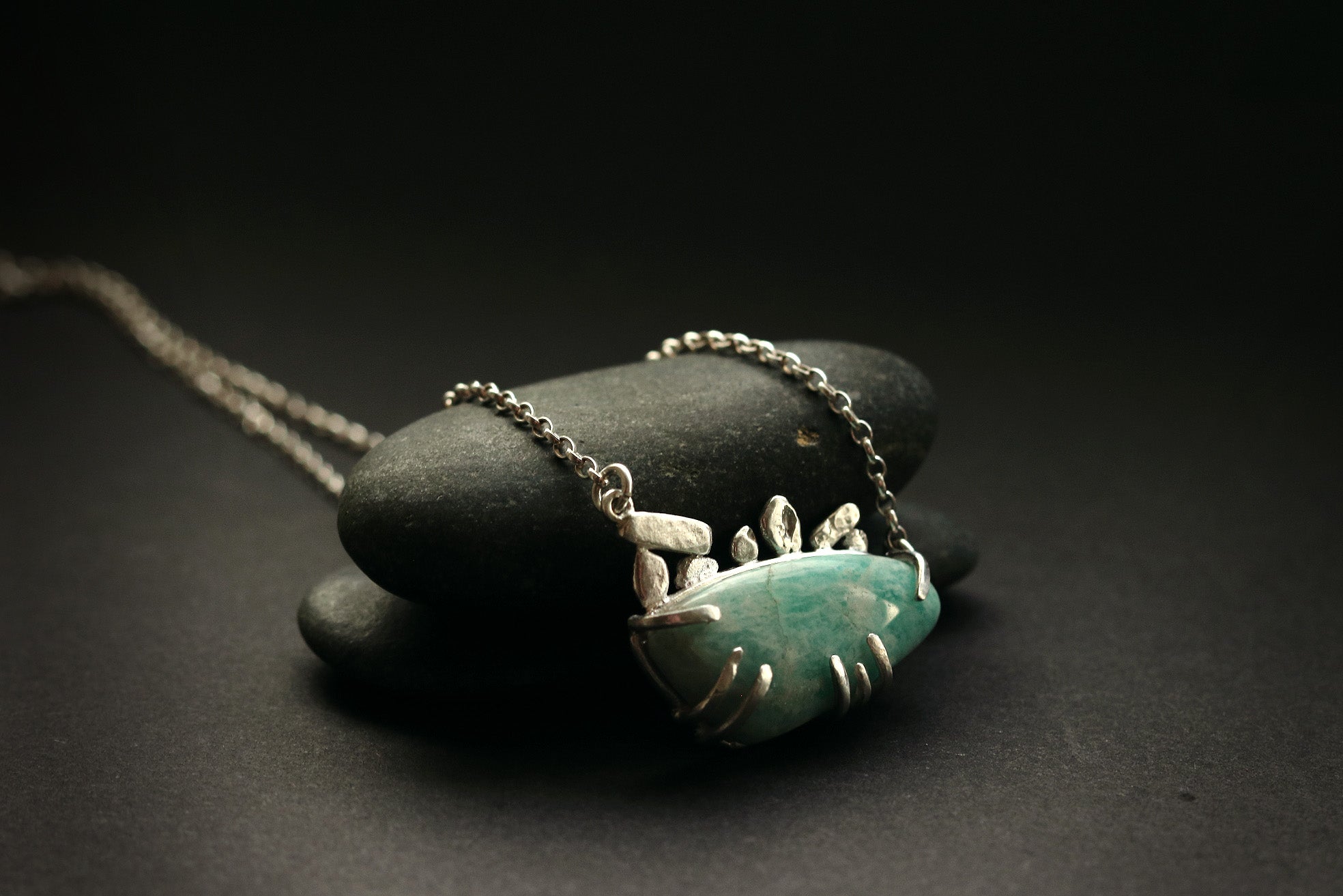 Stone Circle - Sterling Silver Necklace with Amazonite Gemstone