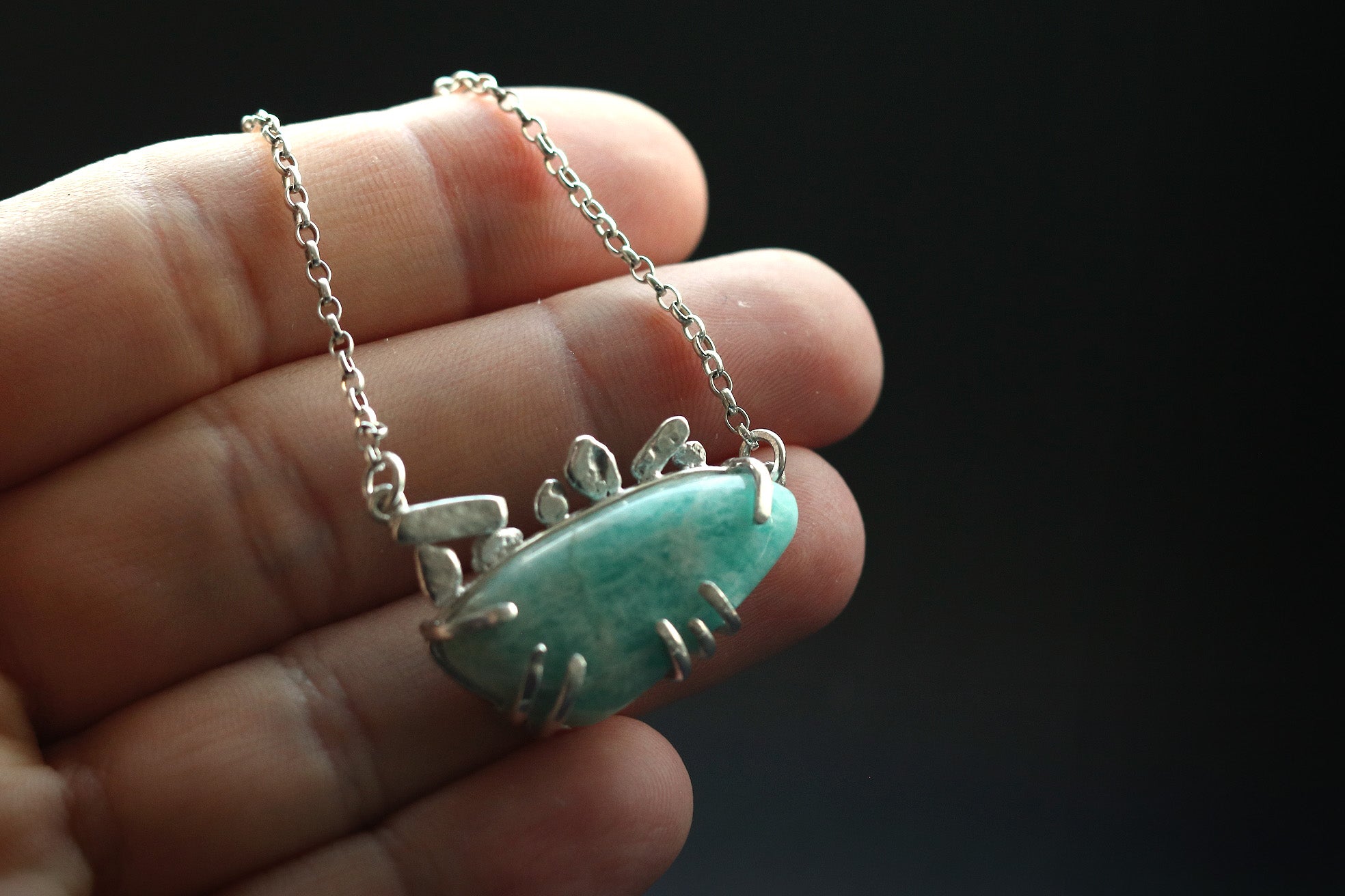 Stone Circle - Sterling Silver Necklace with Amazonite Gemstone