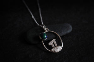 Dolmen III - Sterling Silver and Fine Silver Necklace with Azurite and Malachite