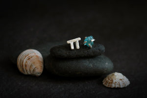 Standing Stone and Apatite - Mismatched Sterling Silver and Gemstone Stud Earrings