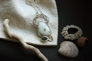 "Celtic Connections" - Sterling Silver Triskele Necklace with Iona Marble and Irish Sea Glass