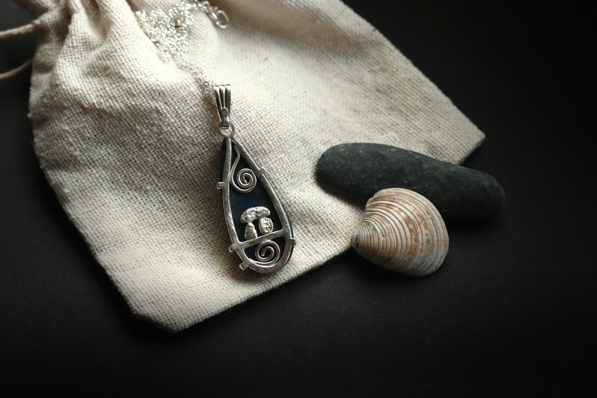 "Sacred Landscape" - Sterling Silver Lapis Lazuli Pendant with Hidden Dolmen