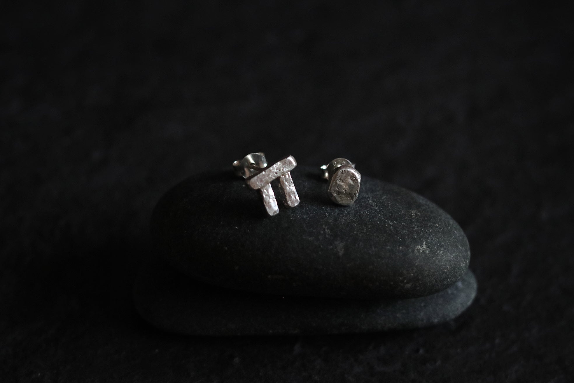 Standing Stones - Mismatched Sterling Silver Stud Earrings