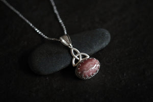 Gemstone Celtic Trinity Knot - Sterling Silver and Rhodochrosite Necklace