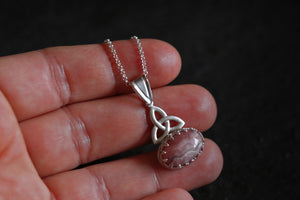 Gemstone Celtic Trinity Knot - Sterling Silver and Rhodochrosite Necklace